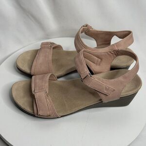 Vionic Adelaide Ankle Strap Comfort Wedge Sandals Womens Size 7.5 Pink Orthoheel
